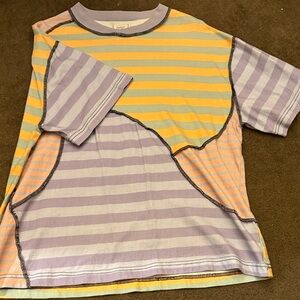 Kids Striped Patchwork Tee in Yellow & Lilac
